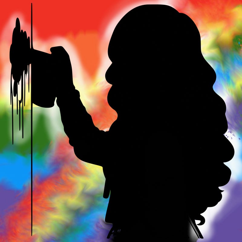 realistic girl with mask spray painting a wall