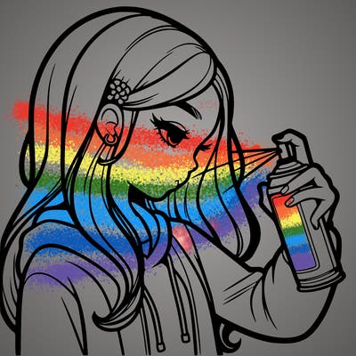 a realistic girl spray painting