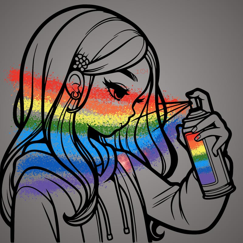 a realistic girl spray painting