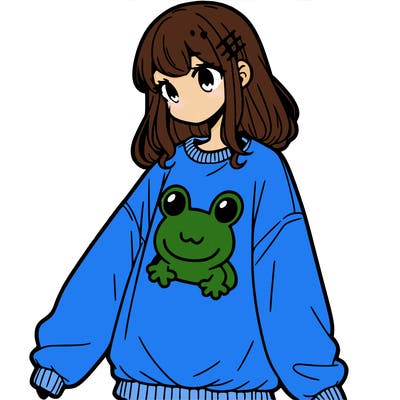 girl wearing frogging sweatshirt
