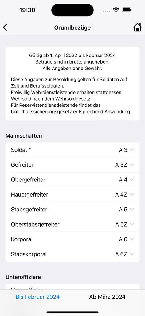 BLexi – Bundeswehr-Lexikon - German military salary table for enlisted personnel in the BLexi app