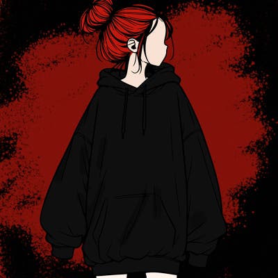 realistic girl with a oversized sweatshirt on and a bun