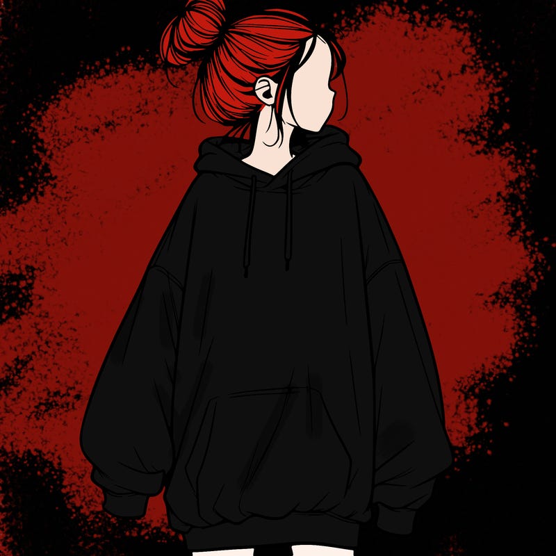 realistic girl with a oversized sweatshirt on and a bun