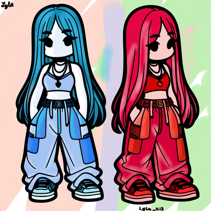 girl in baggy pants crop top and long hair