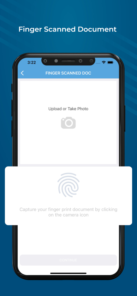 Digital Invea - Tela do aplicativo Digital Invea para fazer upload de um documento com impressão digital digitalizada