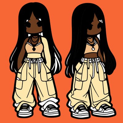 girl in baggy pants crop top and long hair