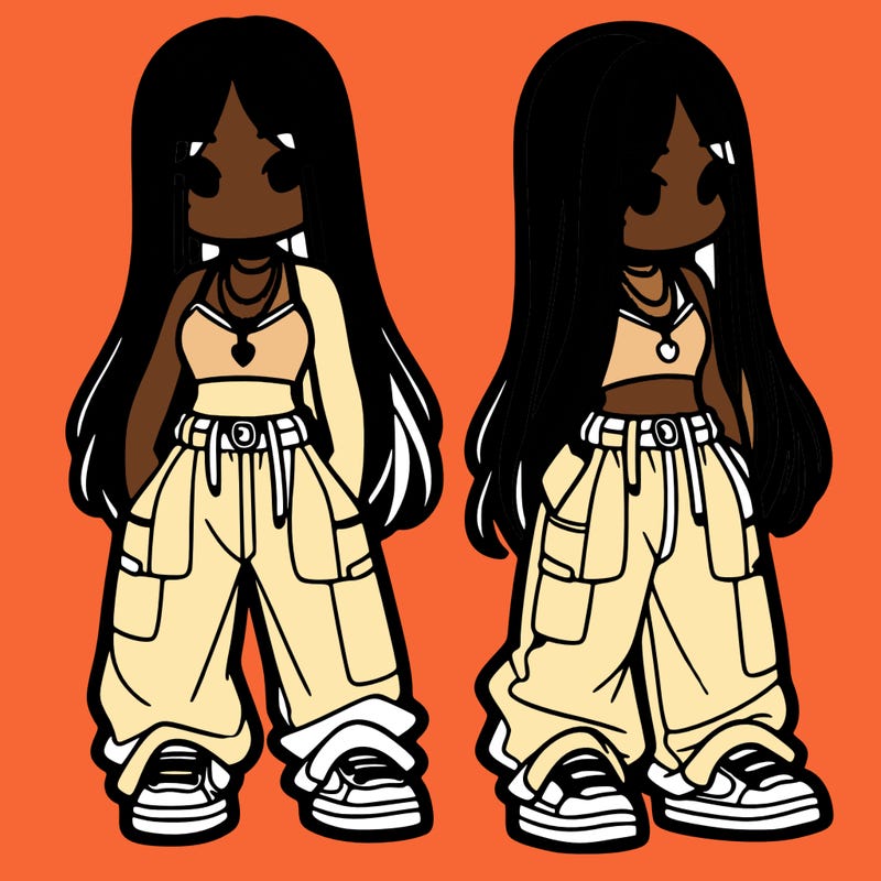 girl in baggy pants crop top and long hair