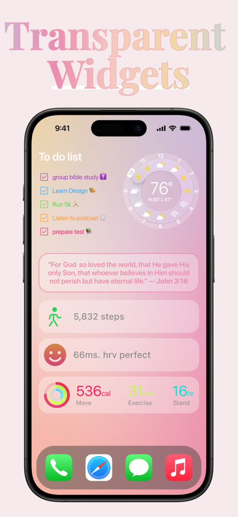 Widgets transparentes estéticos para la personalización de la pantalla de inicio del iPhone