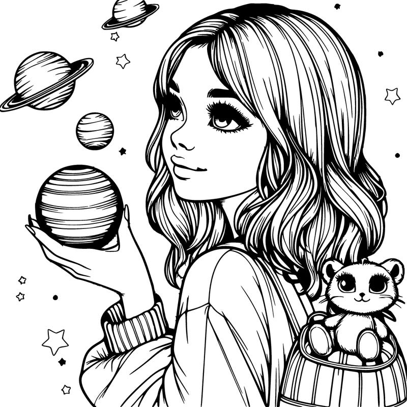 realistic girl with planets