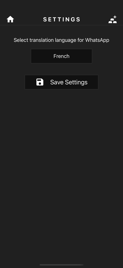 Chat Offline Plus No Last Seen - Settings screen for selecting a translation language for WhatsApp in the Chat Offline Plus app