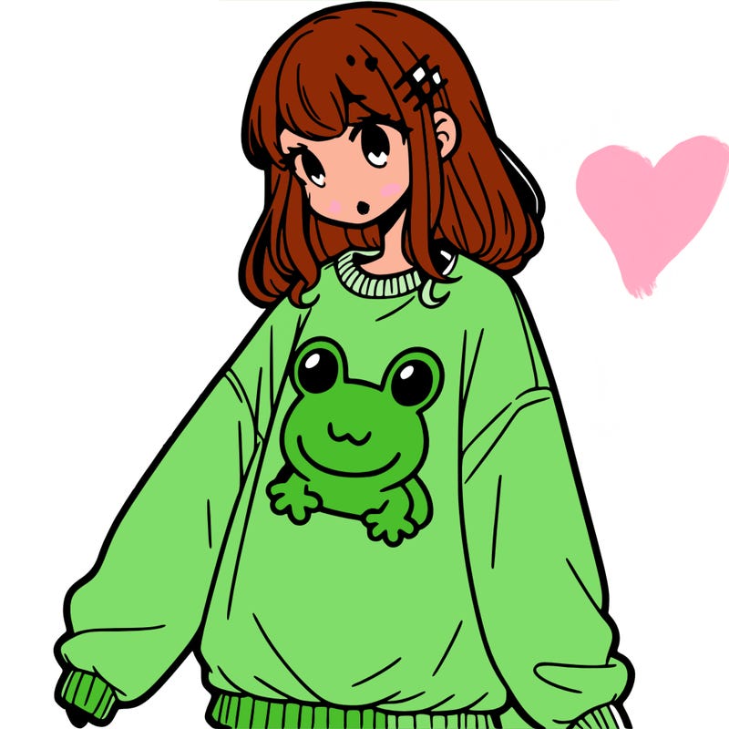 girl wearing frogging sweatshirt