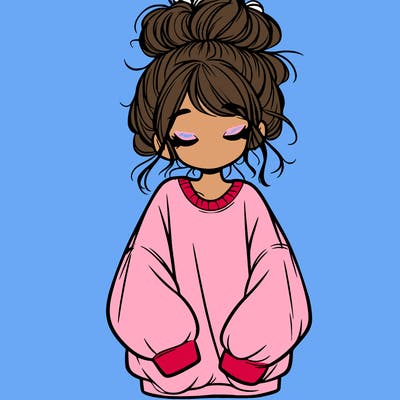 girl with baggy sweatshirt and messy bun