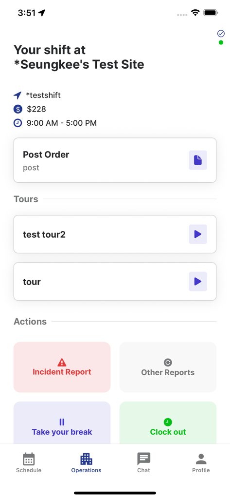 Belfry Security - Belfry Security app dashboard showing shift details, tours, and incident reporting for guards