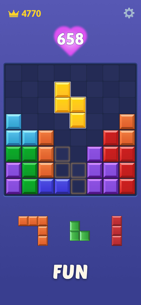 X Block - Match Block Puzzle - X Block puzzle game interface with colorful blocks on a purple grid