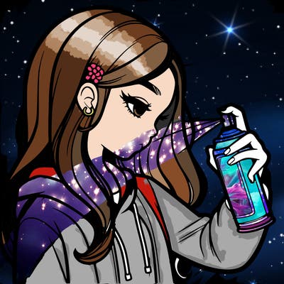 a realistic girl spray painting