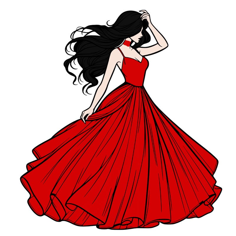 realistic woman with dress flowing in the wind