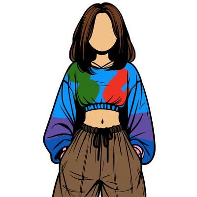 realistic girl faceless with baggy pants and a crop top