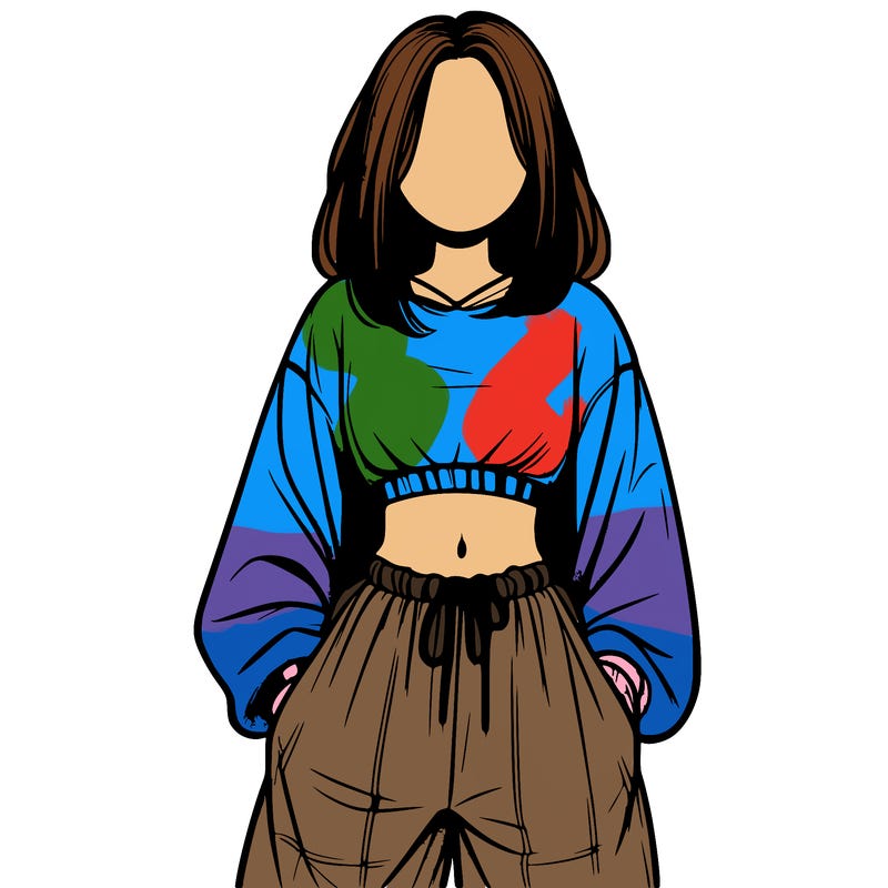 realistic girl faceless with baggy pants and a crop top