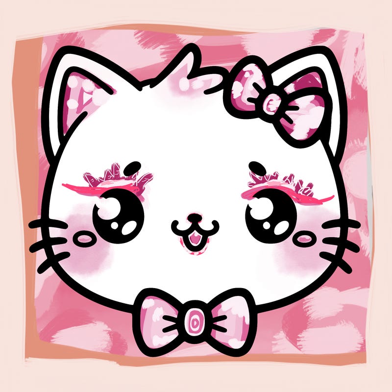 kawaii cat with a bow tie hanging from his ear