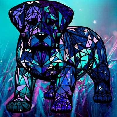 realistic dog made out of diamonds
