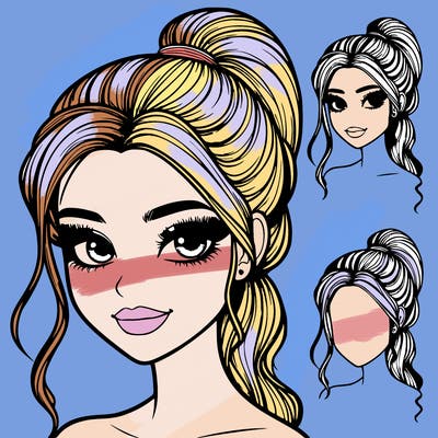 realistic girl with pony tail and makeup