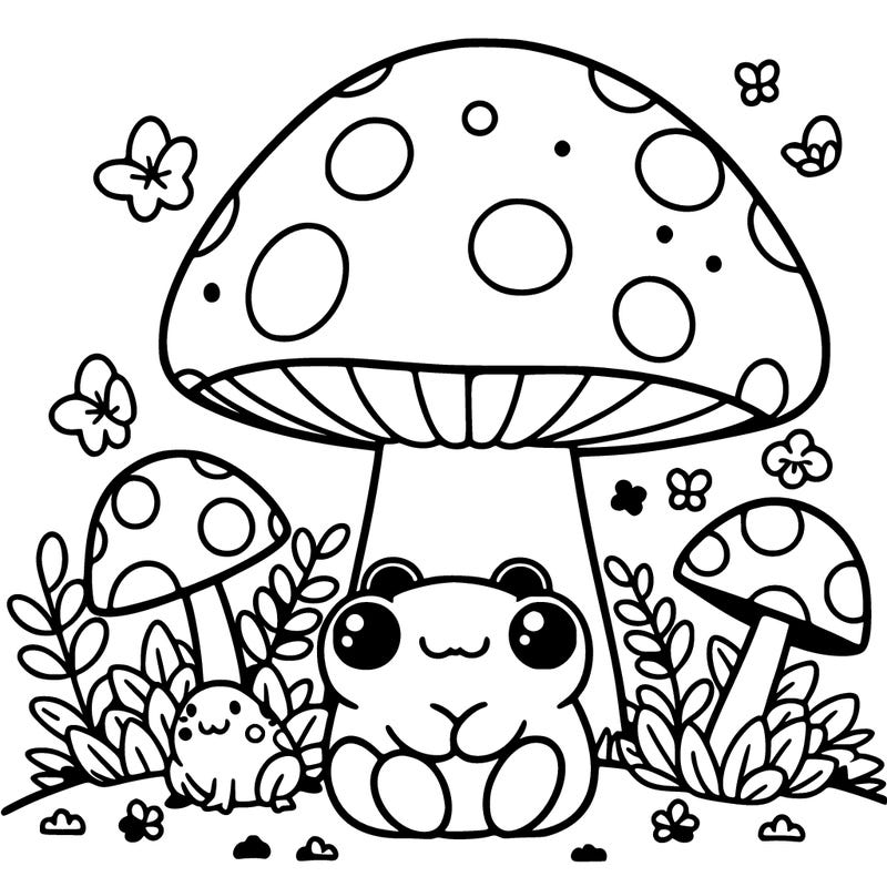 cute mushroom with a frog