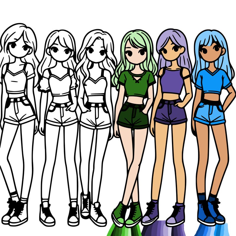 a group of girls wearing crop tops and shorts