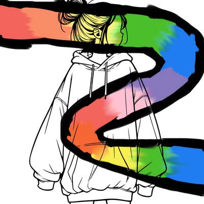 realistic girl with a oversized sweatshirt on and a bun