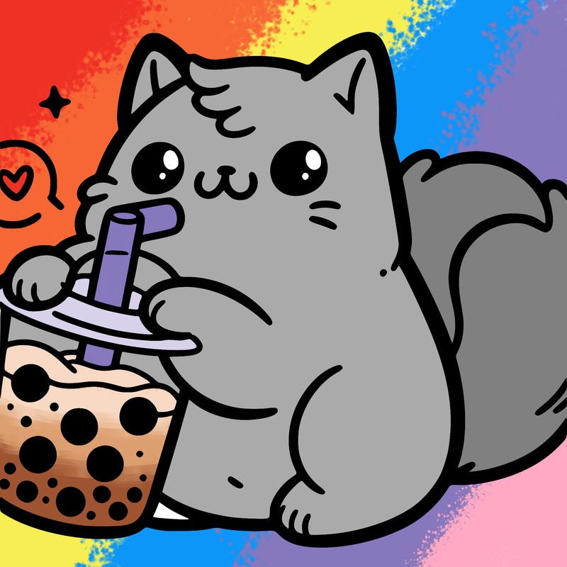 cat drinking boba