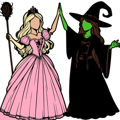 detailed realistic split of a princess and a witch