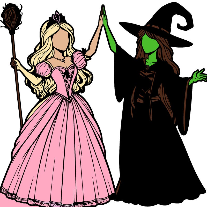 detailed realistic split of a princess and a witch