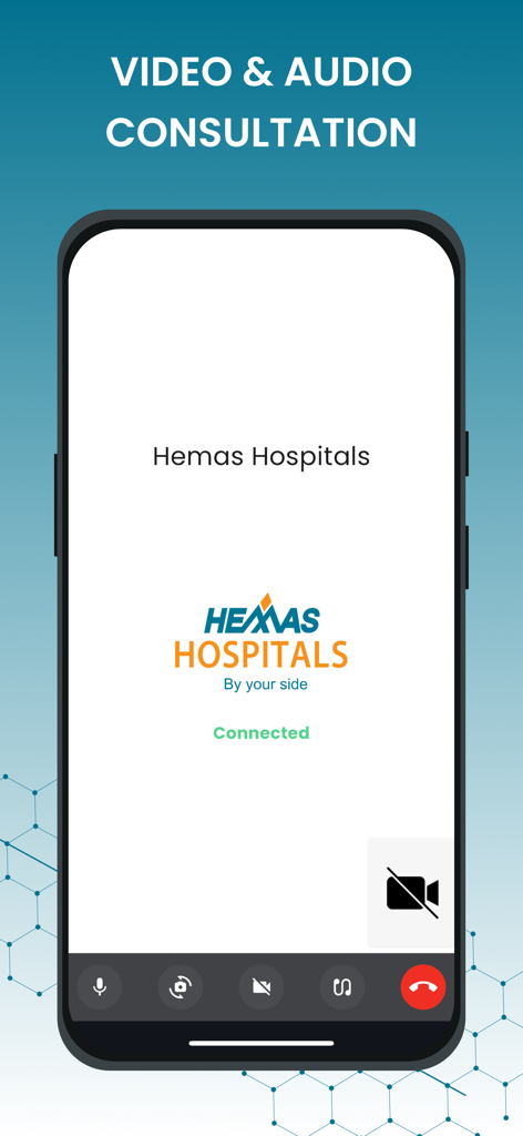 Hemas Health - Schermata dell'app Hemas Health che mostra l'interfaccia di consultazione video e audio con stato di connessione