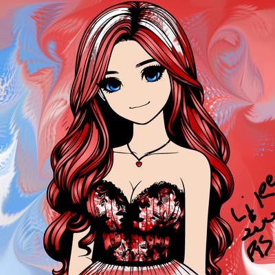 realistic girl with long hair and pretty prom dress