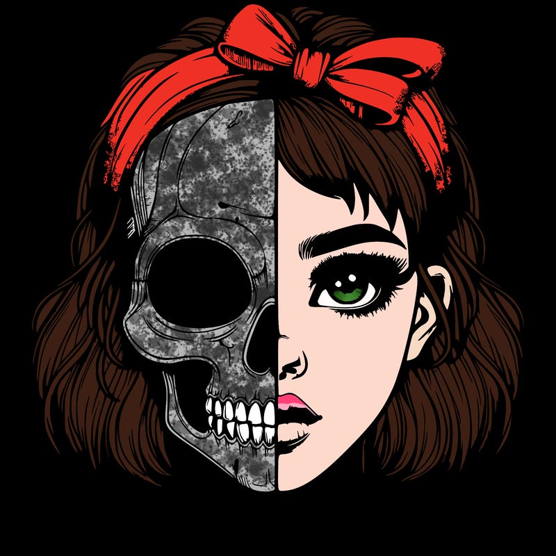 realistic girl with half skull mask