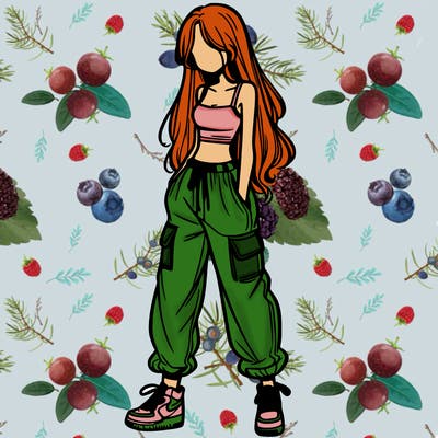 girl in baggy pants crop top and long hair