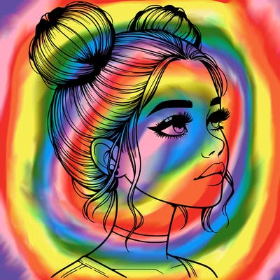 realistic girl with buns on the top of her head