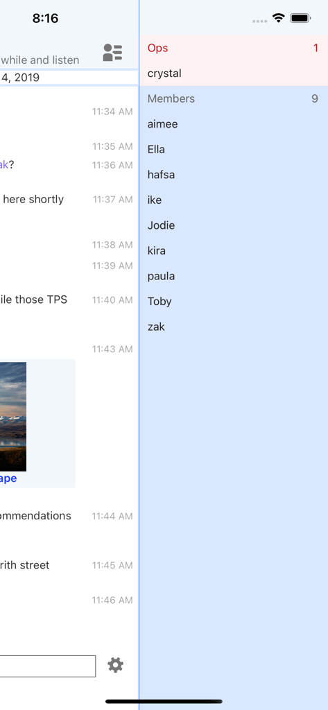 IRCCloud - IRCCloud mobile interface showing chat history and channel member list
