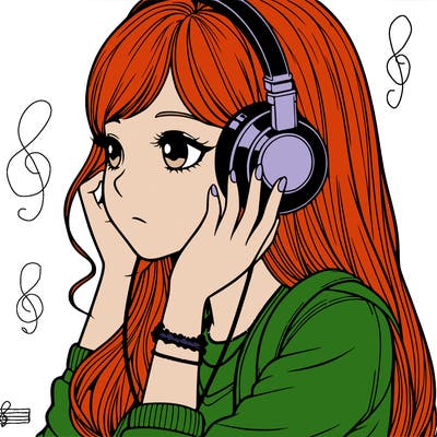 realistic girl listening to music