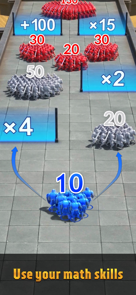 数学的な乗数ゲートと兵士ユニットを備えた、Total Battleの戦術的な軍隊成長パズル。