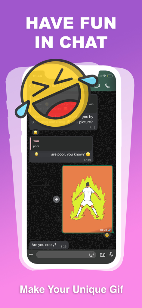 DrawToon - 2D Animation - チャットに共有されたカスタムアニメーションGIFを示すメッセージングインターフェイス