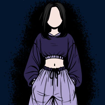 realistic girl faceless with baggy pants and a crop top