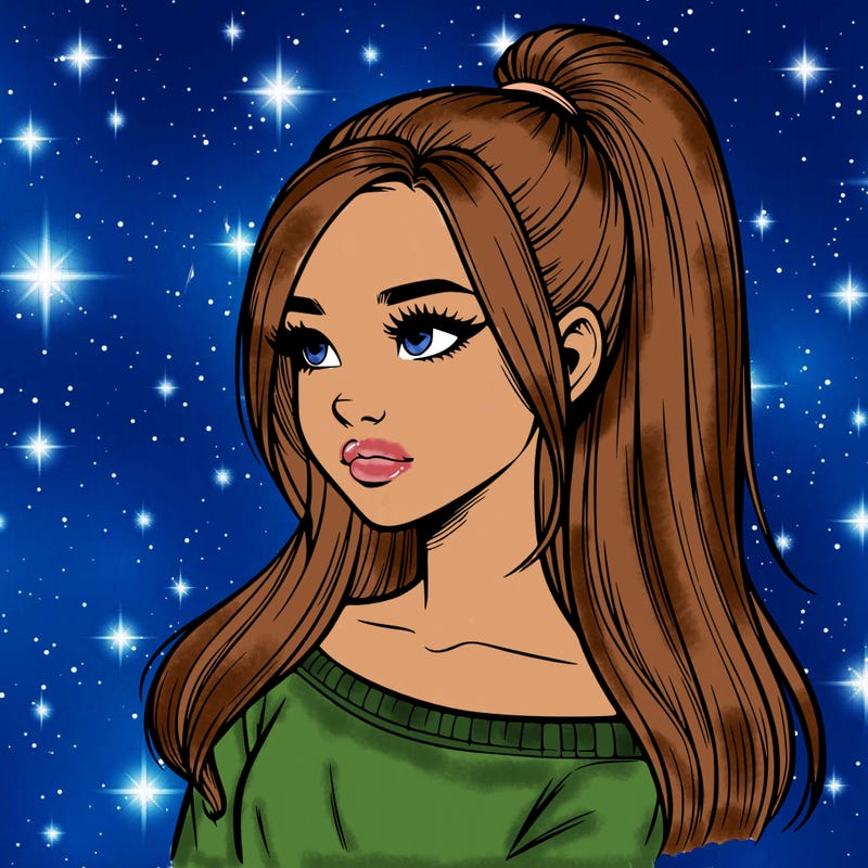 realistic girl with a high ponytail