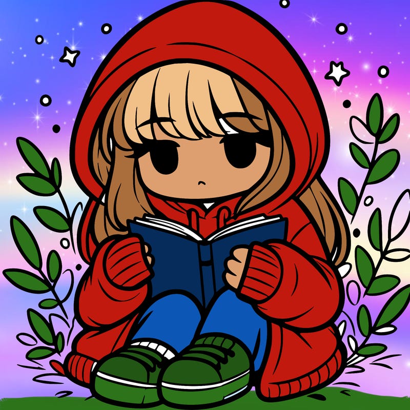 girl in oversized hoodie reading a book