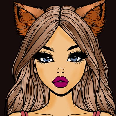 realistic girl with fox ears and realistic lips