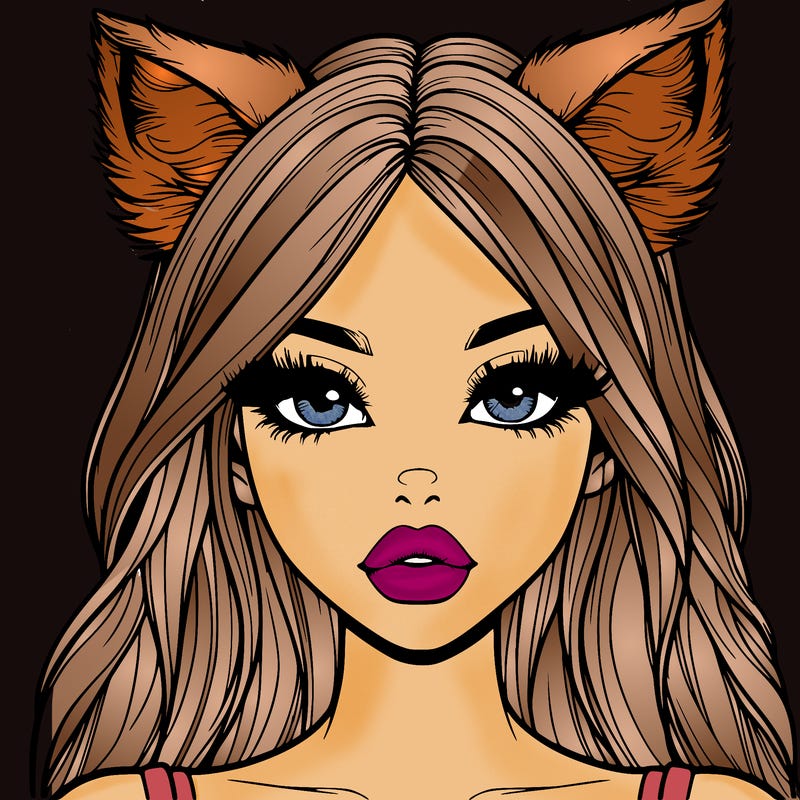 realistic girl with fox ears and realistic lips