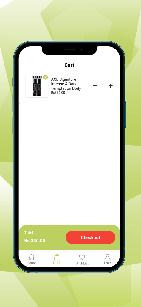 Oriflame Nepal - Shopping cart screen of Oriflame Nepal app featuring a body spray product and checkout button