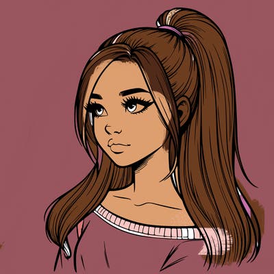 realistic girl with a high ponytail