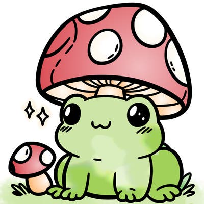 a cute frog with a mushroom hat