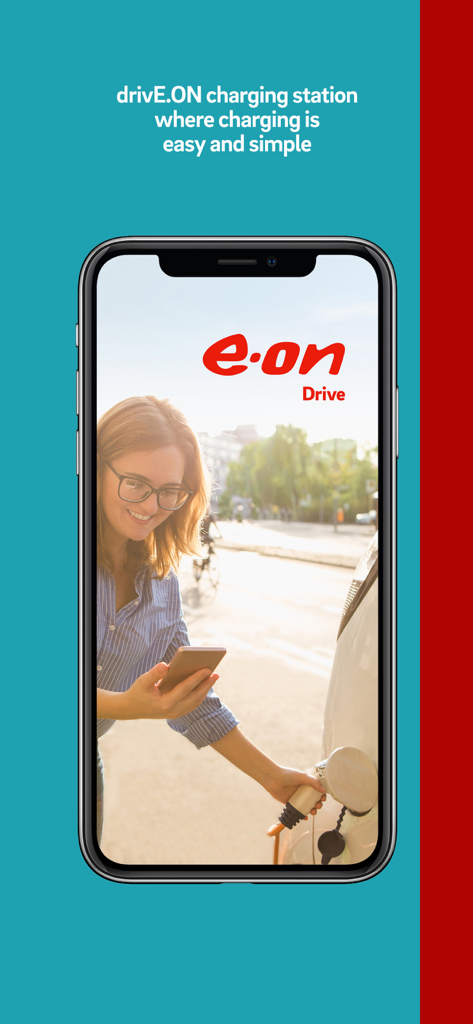 drivE.ON - Hungary - A woman using a smartphone while charging her electric vehicle at an E.ON station