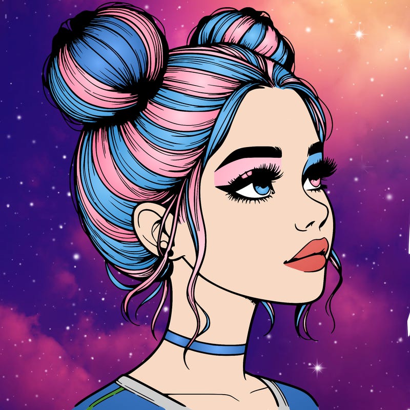 realistic girl with buns on the top of her head
